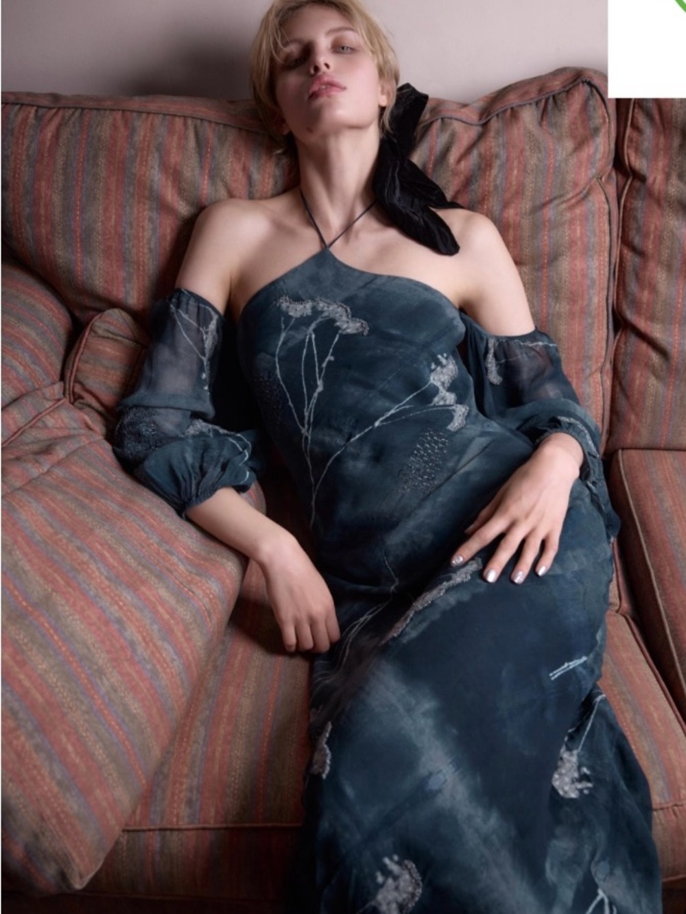 $160 Zara halter neck with metallic thread beads dress